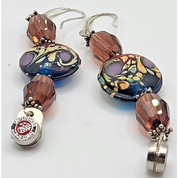 United States Marine Corps Set of Necklace and Earrings Demi Parure Blown Glass - Picture 1 of 7